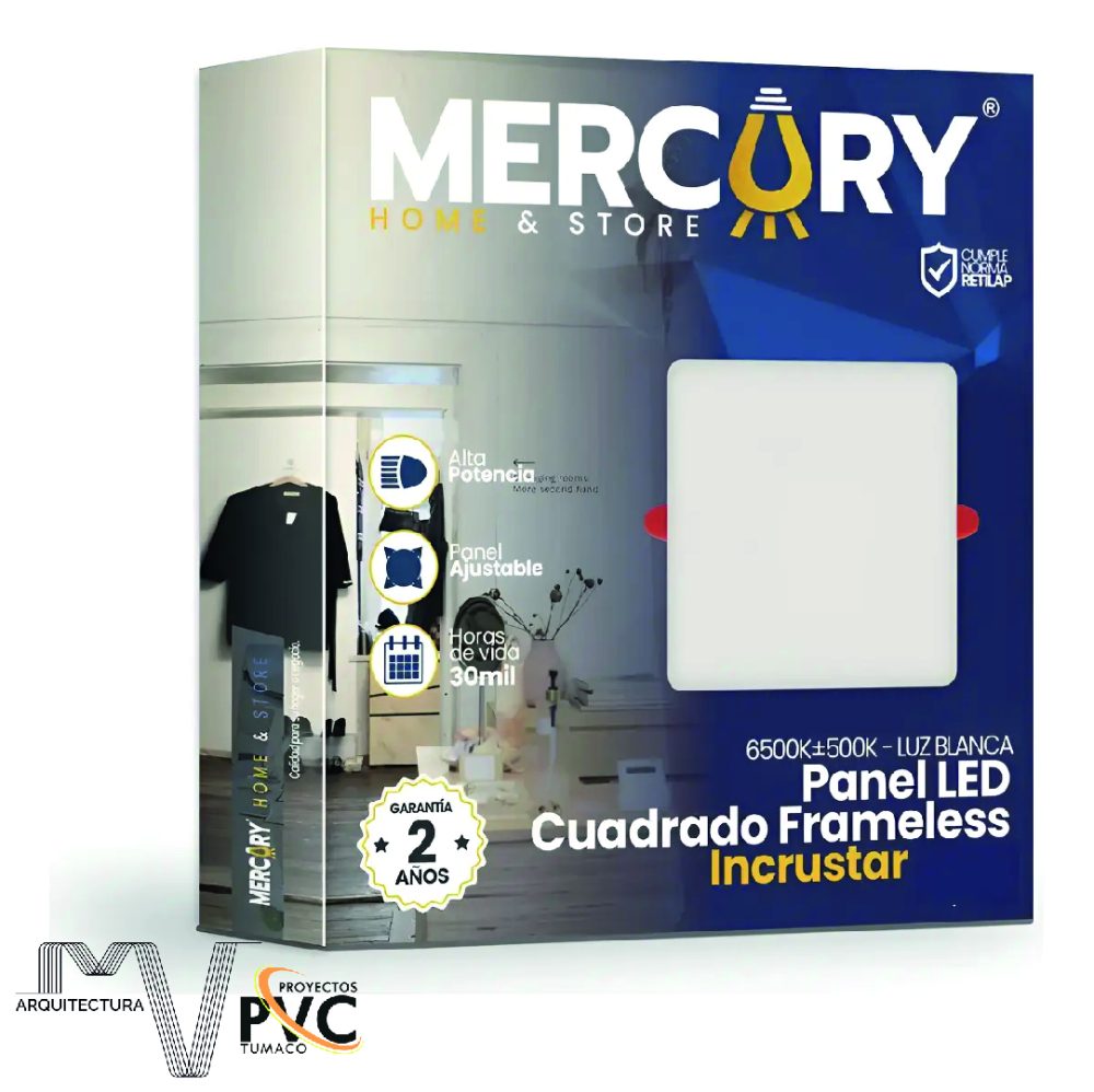 Panel LED cuadrado frameless incrustar luz blanca