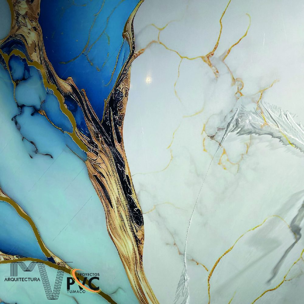 Lamina UV marmol azul celeste dorado