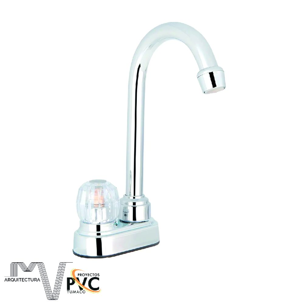 Llave lavaplatos cuello alto pomo cristal