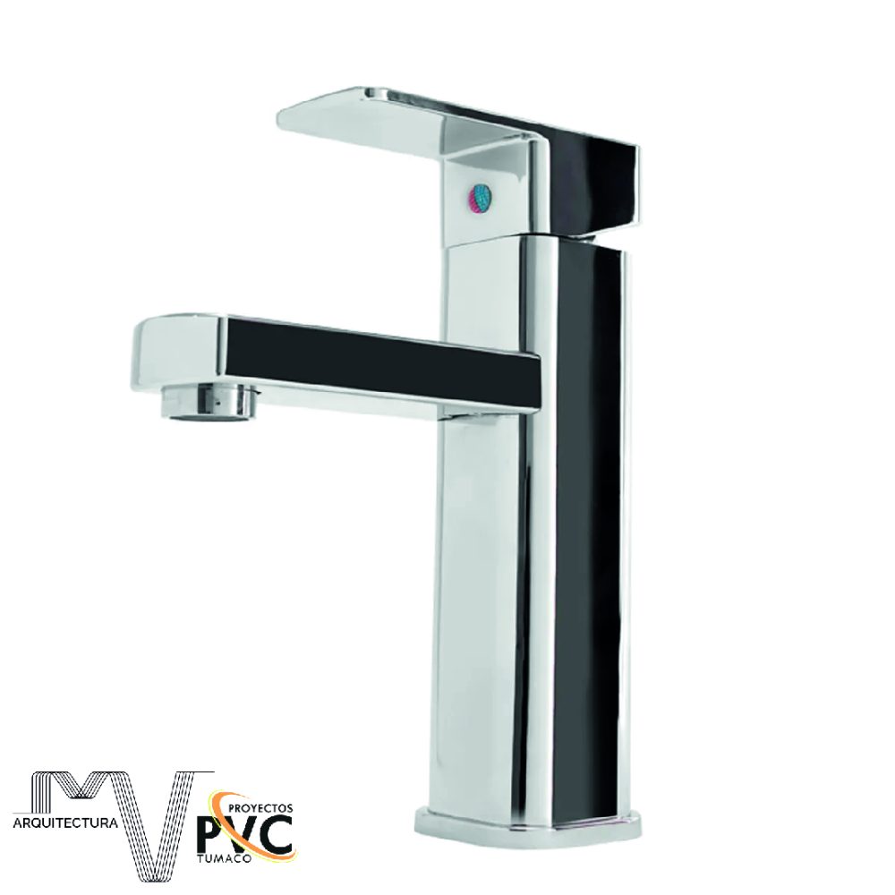 Llave lavamanos monomando cuadrada cromo y negro