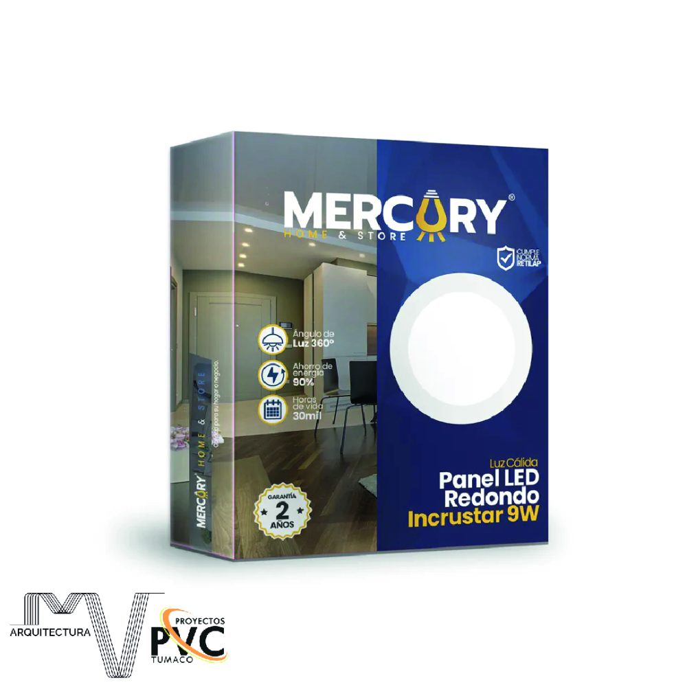 Panel LED redondo incrustar 9W luz calida